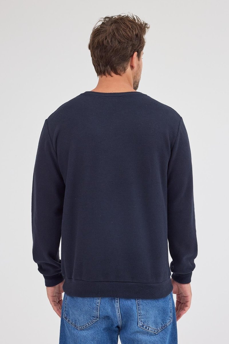 Erkek Lacivert Standart Fit Normal Kesim Pamuklu Basic Bisiklet Yaka Sweatshirt MTLCE113 - Lacivert - MMETALIC