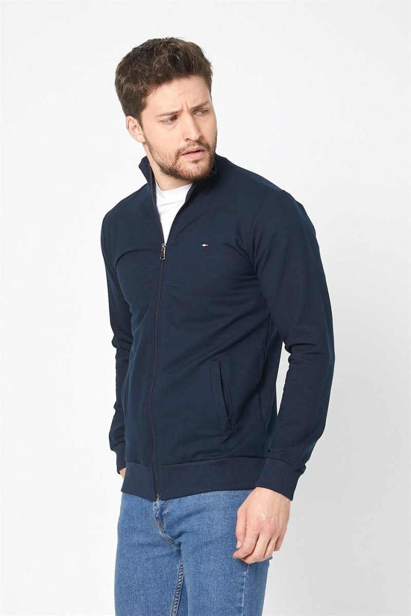 Erkek Lacivert Uzun Kollu Önü Fermuarlı Hırka - MMETALIC