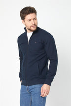 Erkek Lacivert Uzun Kollu Önü Fermuarlı Hırka - MMETALIC