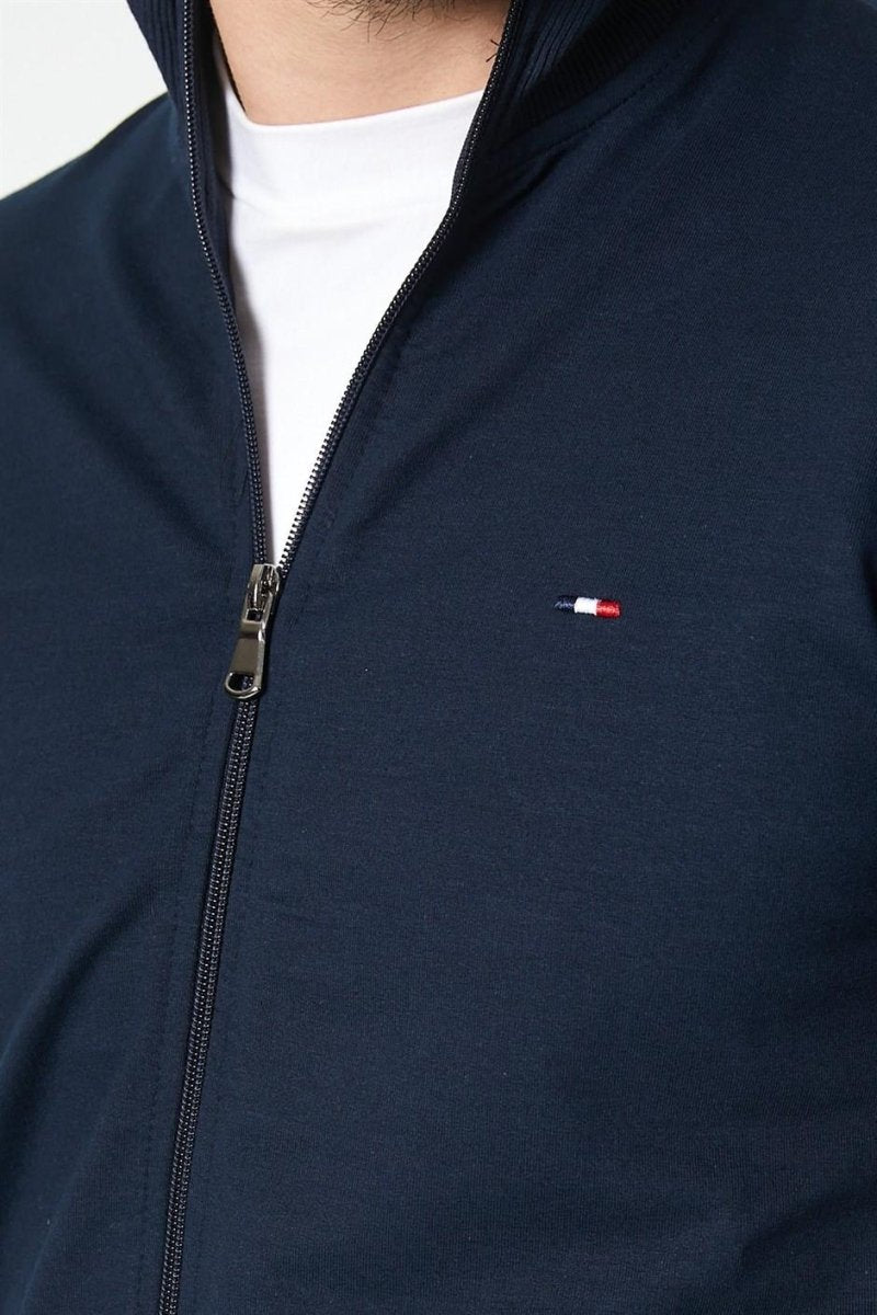 Erkek Lacivert Uzun Kollu Önü Fermuarlı Hırka - MMETALIC