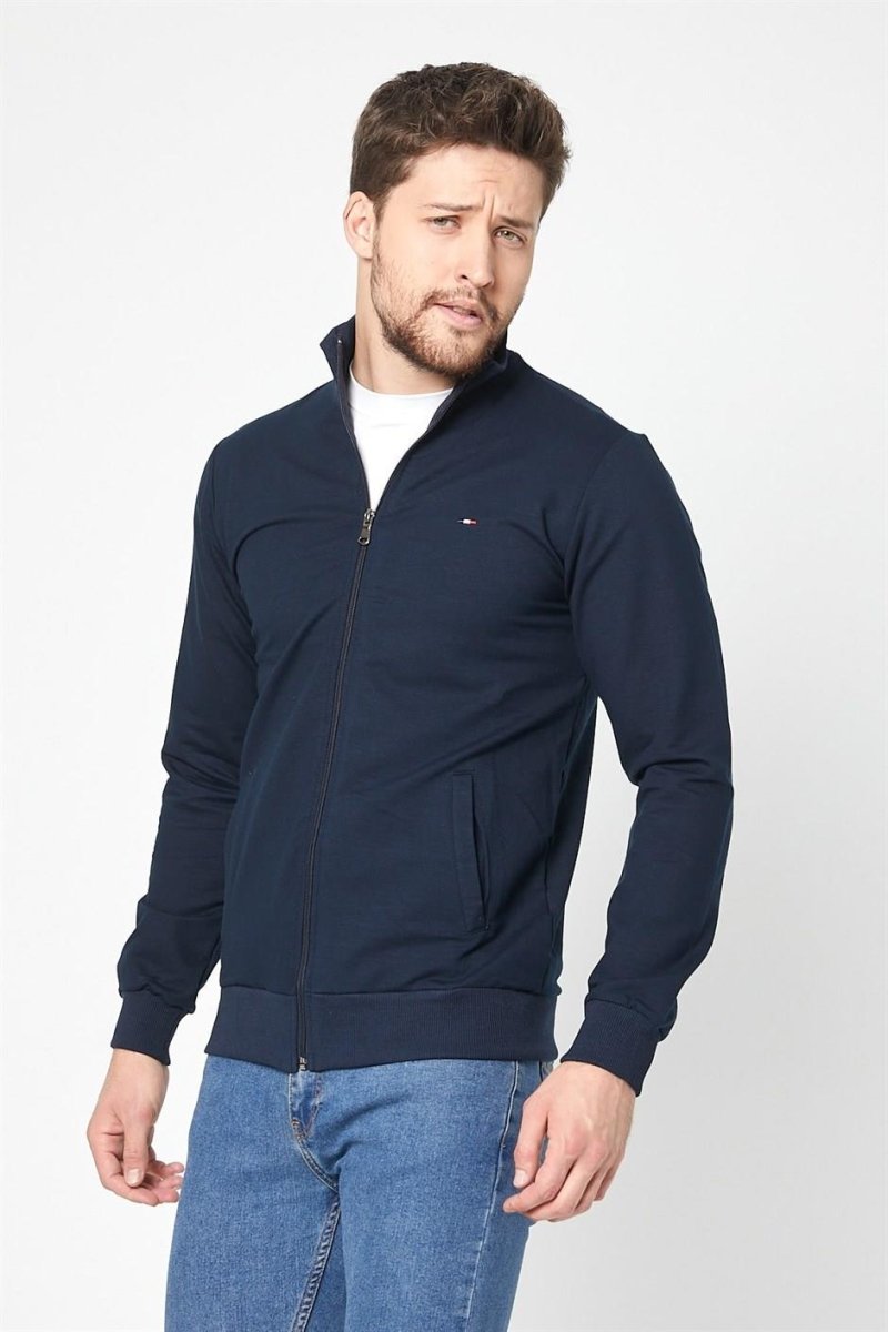 Erkek Lacivert Uzun Kollu Önü Fermuarlı Hırka - MMETALIC