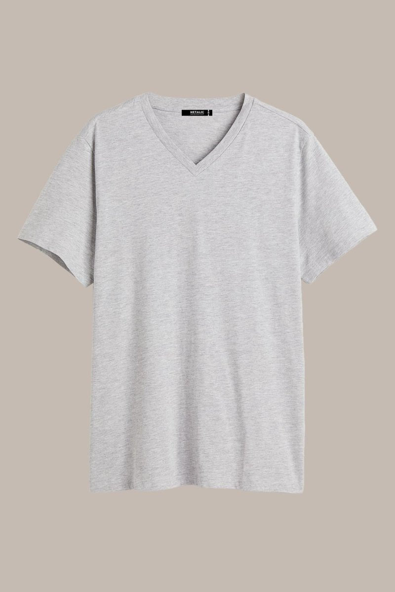 Erkek Pamuklu Kısa Kollu V Yaka T-shirt - MMETALIC