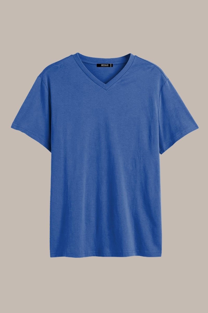 Erkek Pamuklu Kısa Kollu V Yaka T-shirt - MMETALIC