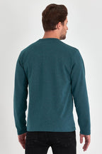 Erkek Petrol Çift Bisiklet Yaka Baskı Detaylı Standart Rahat Kesim Sweatshirt - MMETALIC