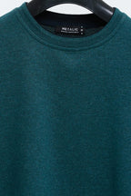 Erkek Petrol Çift Bisiklet Yaka Baskı Detaylı Standart Rahat Kesim Sweatshirt - MMETALIC