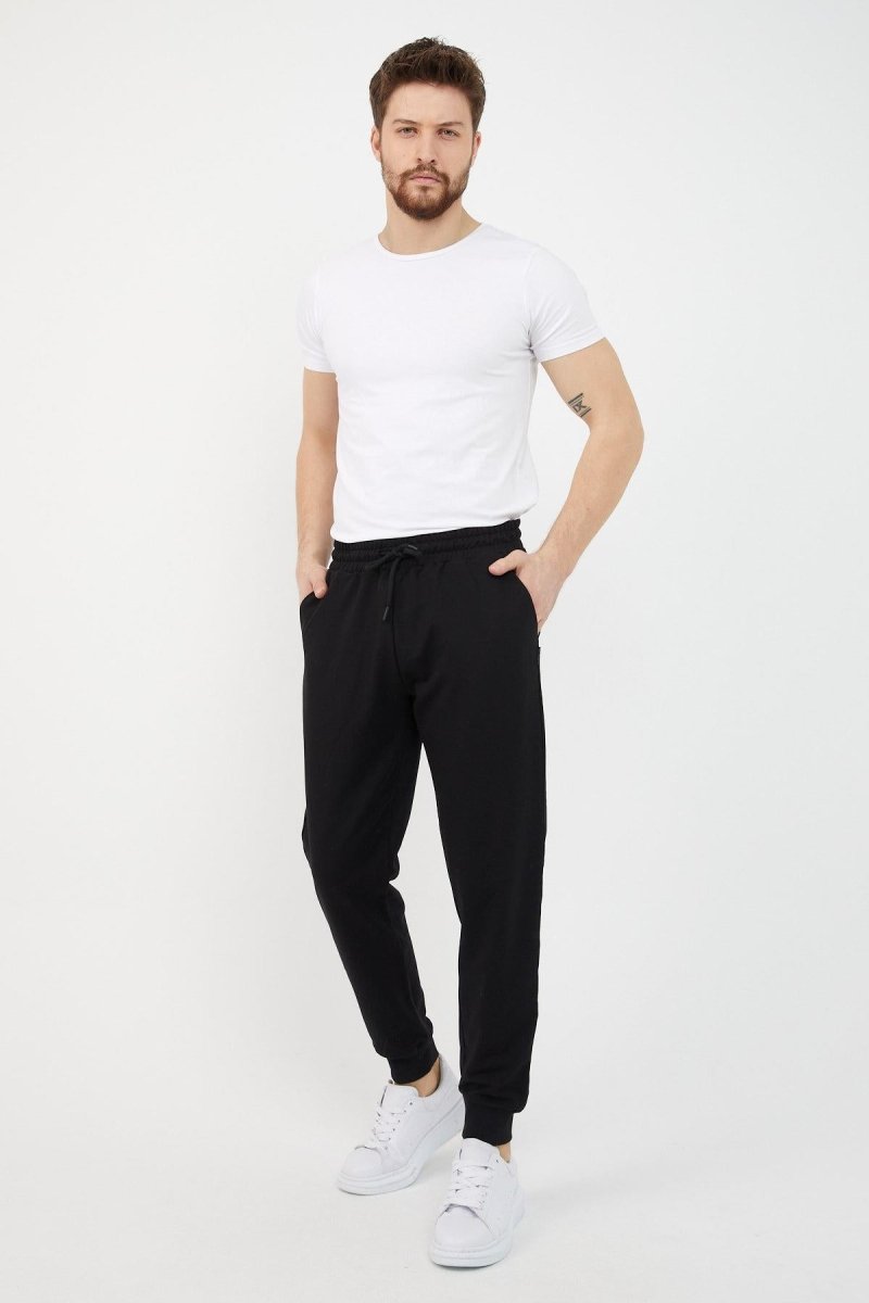Erkek Regular Fit Rahat Kesim Beli Bağcıklı Jogger Cepli Lastikli Paça Siyah Eşofman Altı - MMETALIC