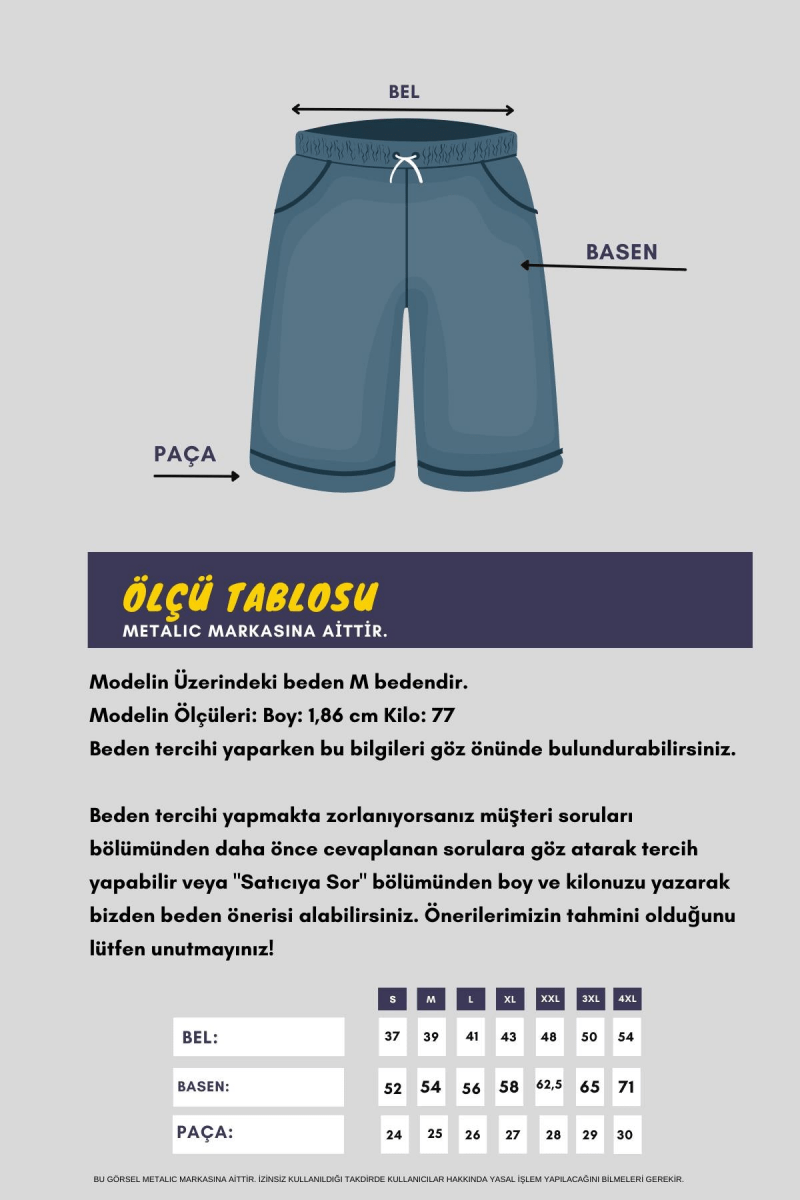 Erkek Regular Fit Yanları Cepli Rahat Kesim Şort - MMETALIC