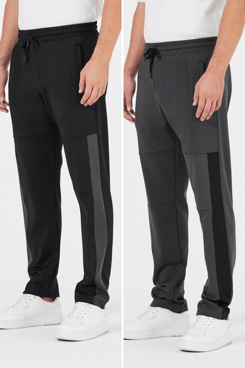Erkek Siyah - Antrasit Standart Fit Normal Kesim Düz Paça Cep Fermuarlı Rahat Jogger 2'li Eşofman Altı - MMETALIC