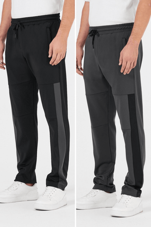 Erkek Siyah - Antrasit Standart Fit Normal Kesim Düz Paça Cep Fermuarlı Rahat Jogger 2'li Eşofman Altı - MMETALIC