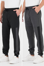 Erkek Siyah - Antrasit Standart Fit Normal Kesim Paça Ribanalı Cepli Rahat Jogger 2'li Eşofman Altı MTLCE101 - 2 - MMETALIC