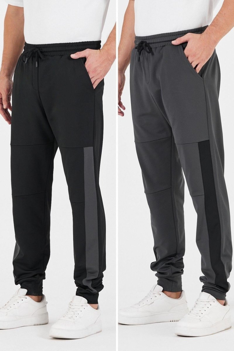 Erkek Siyah - Antrasit Standart Fit Normal Kesim Paça Ribanalı Cepli Rahat Jogger 2'li Eşofman Altı MTLCE101 - 2 - MMETALIC