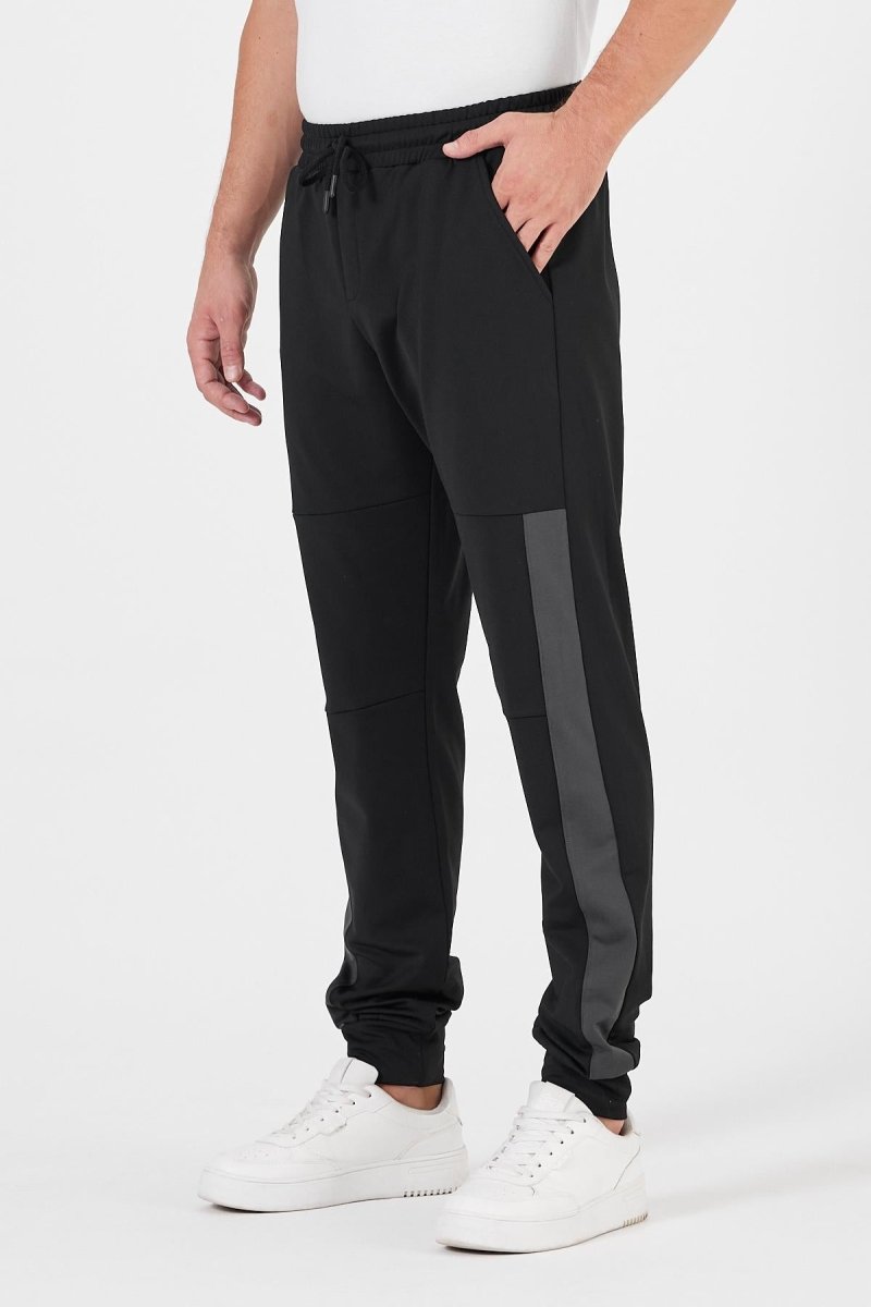 Erkek Siyah - Antrasit Standart Fit Normal Kesim Paça Ribanalı Cepli Rahat Jogger 2'li Eşofman Altı MTLCE101 - 2 - MMETALIC