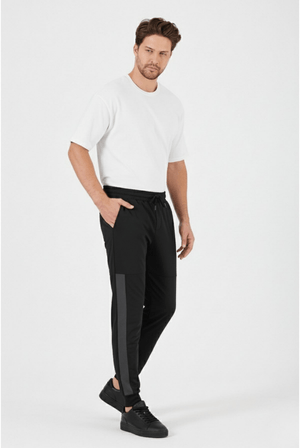 Erkek Siyah - Antrasit Standart Fit Normal Kesim Paça Ribanalı Cepli Rahat Jogger 2'li Eşofman Altı MTLCE101 - 2 - MMETALIC