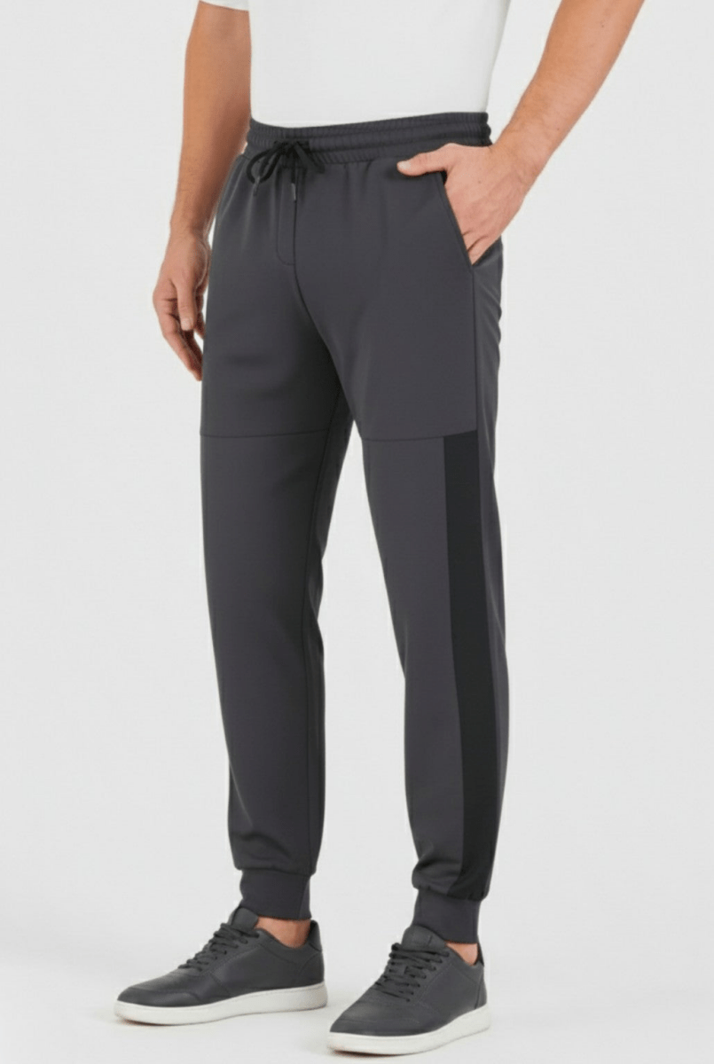 Erkek Siyah - Antrasit Standart Fit Normal Kesim Paça Ribanalı Cepli Rahat Jogger 2'li Eşofman Altı MTLCE101 - 2 - MMETALIC