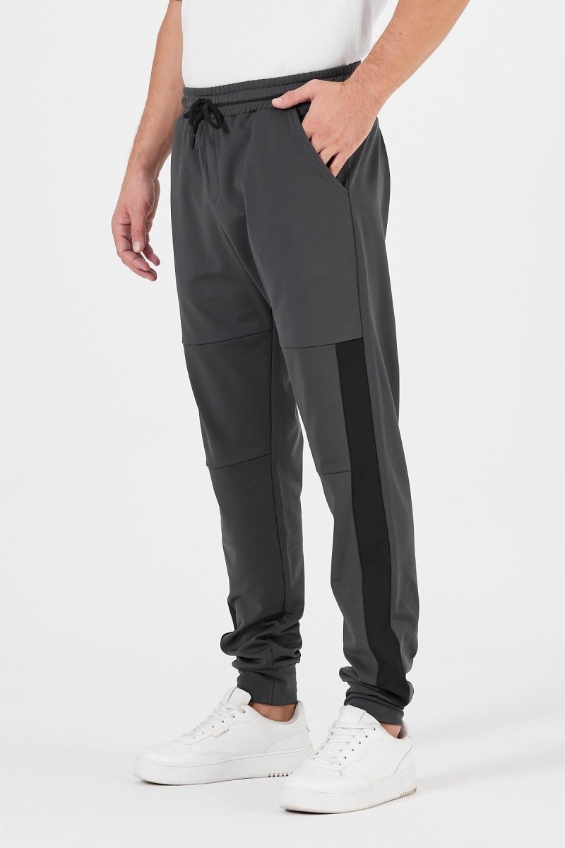 Erkek Siyah - Antrasit Standart Fit Normal Kesim Paça Ribanalı Cepli Rahat Jogger 2'li Eşofman Altı MTLCE101 - 2 - MMETALIC