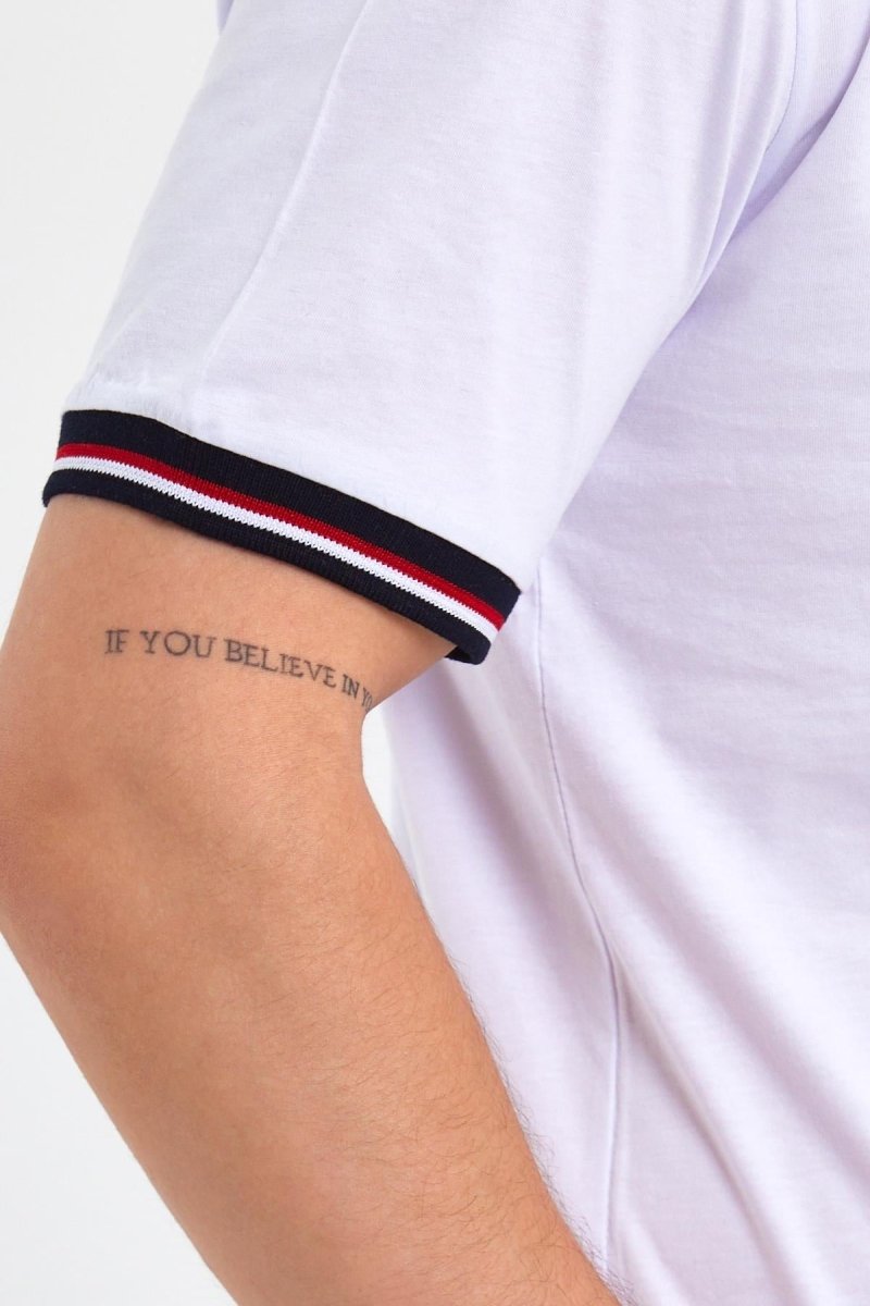 Erkek Siyah Basic Kolları Şeritli %100 Pamuk Bisiklet Yaka Regular Fit T-shirt - MMETALIC