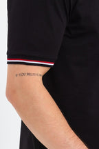 Erkek Siyah Basic Kolları Şeritli %100 Pamuk Bisiklet Yaka Regular Fit T-shirt - MMETALIC