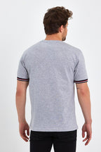 Erkek Siyah Basic Kolları Şeritli %100 Pamuk Bisiklet Yaka Regular Fit T-shirt - MMETALIC