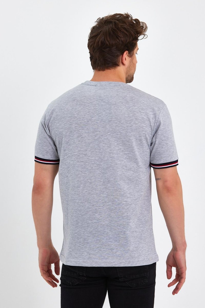 Erkek Siyah Basic Kolları Şeritli %100 Pamuk Bisiklet Yaka Regular Fit T-shirt - MMETALIC