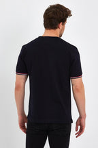Erkek Siyah Basic Kolları Şeritli %100 Pamuk Bisiklet Yaka Regular Fit T-shirt - MMETALIC