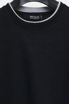 Erkek Siyah Çift Bisiklet Yaka Baskı Detaylı Standart Rahat Kesim Sweatshirt - MMETALIC