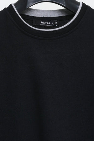 Erkek Siyah Çift Bisiklet Yaka Baskı Detaylı Standart Rahat Kesim Sweatshirt - MMETALIC