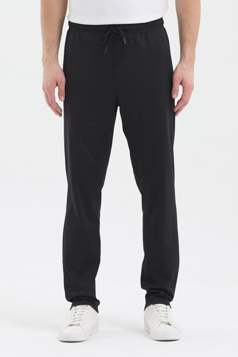 Erkek Siyah Fermuar Cepli Beli Lastikli Dalgıç Kumaş Düz Paça Rahat Pamuklu Jogger Eşofman Altı - MMETALIC