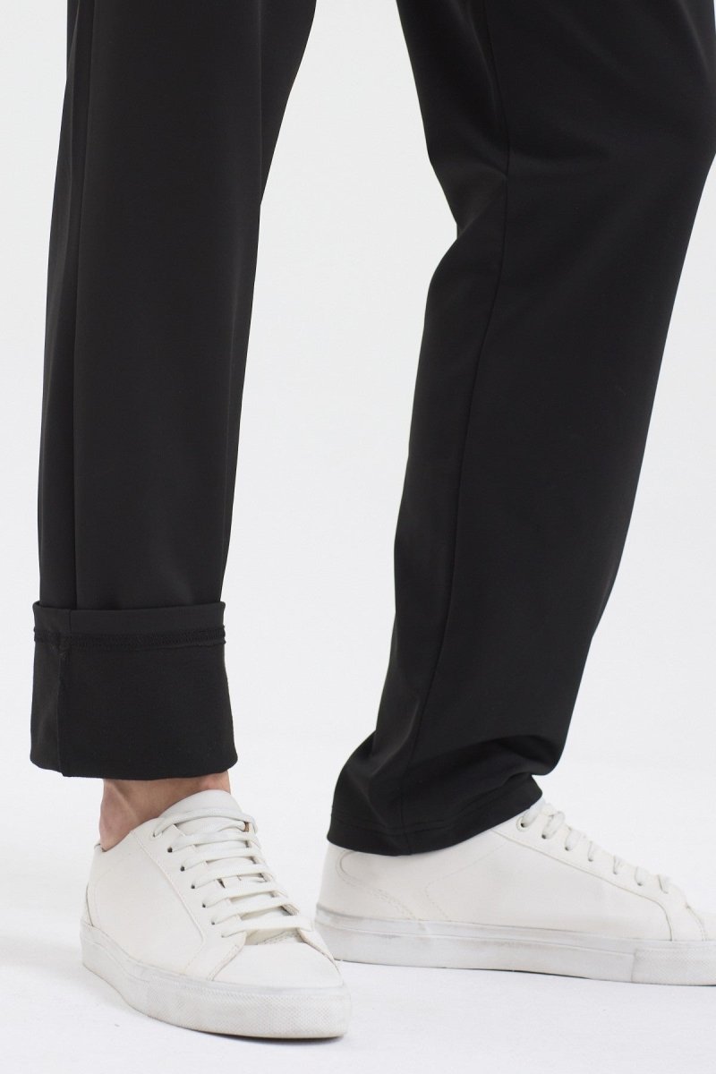 Erkek Siyah Fermuar Cepli Beli Lastikli Dalgıç Kumaş Düz Paça Rahat Pamuklu Jogger Eşofman Altı - MMETALIC