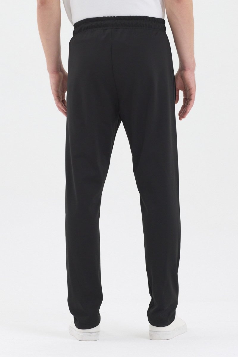 Erkek Siyah Fermuar Cepli Beli Lastikli Dalgıç Kumaş Düz Paça Rahat Pamuklu Jogger Eşofman Altı - MMETALIC