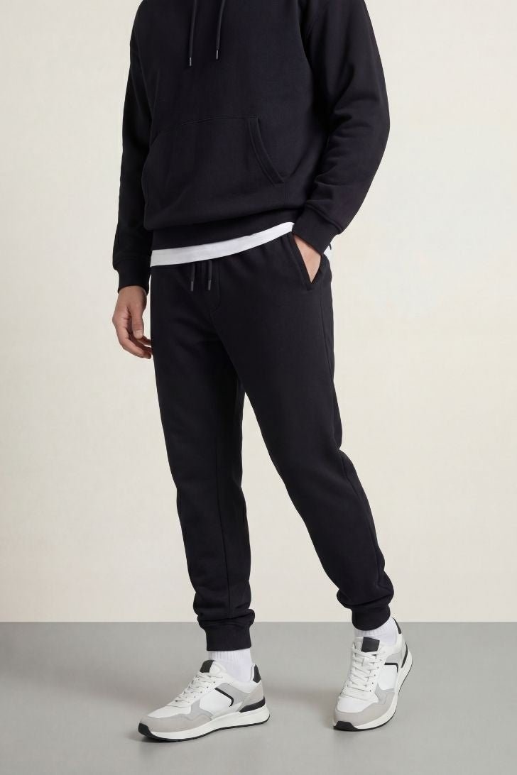 Erkek Siyah - Gri Arka Cep Etiket Detaylı Paça Lastikli Regular Fit 2'Li Eşofman Altı - MMETALIC