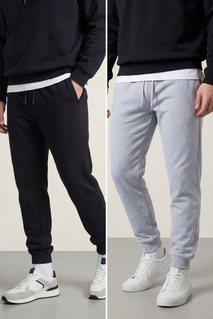 Erkek Siyah - Gri Arka Cep Etiket Detaylı Paça Lastikli Regular Fit 2'Li Eşofman Altı - MMETALIC