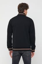 Erkek Siyah Regular Fit Dik Yaka Fermuarlı Uzun Kollu Hırka - MMETALIC