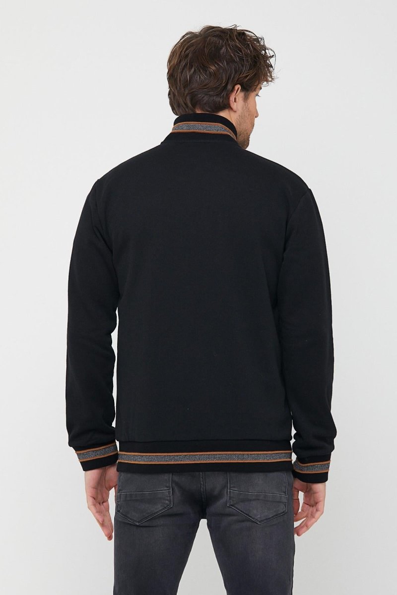 Erkek Siyah Regular Fit Dik Yaka Fermuarlı Uzun Kollu Hırka - MMETALIC