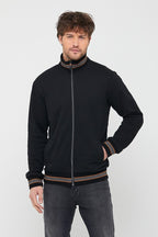 Erkek Siyah Regular Fit Dik Yaka Fermuarlı Uzun Kollu Hırka - MMETALIC