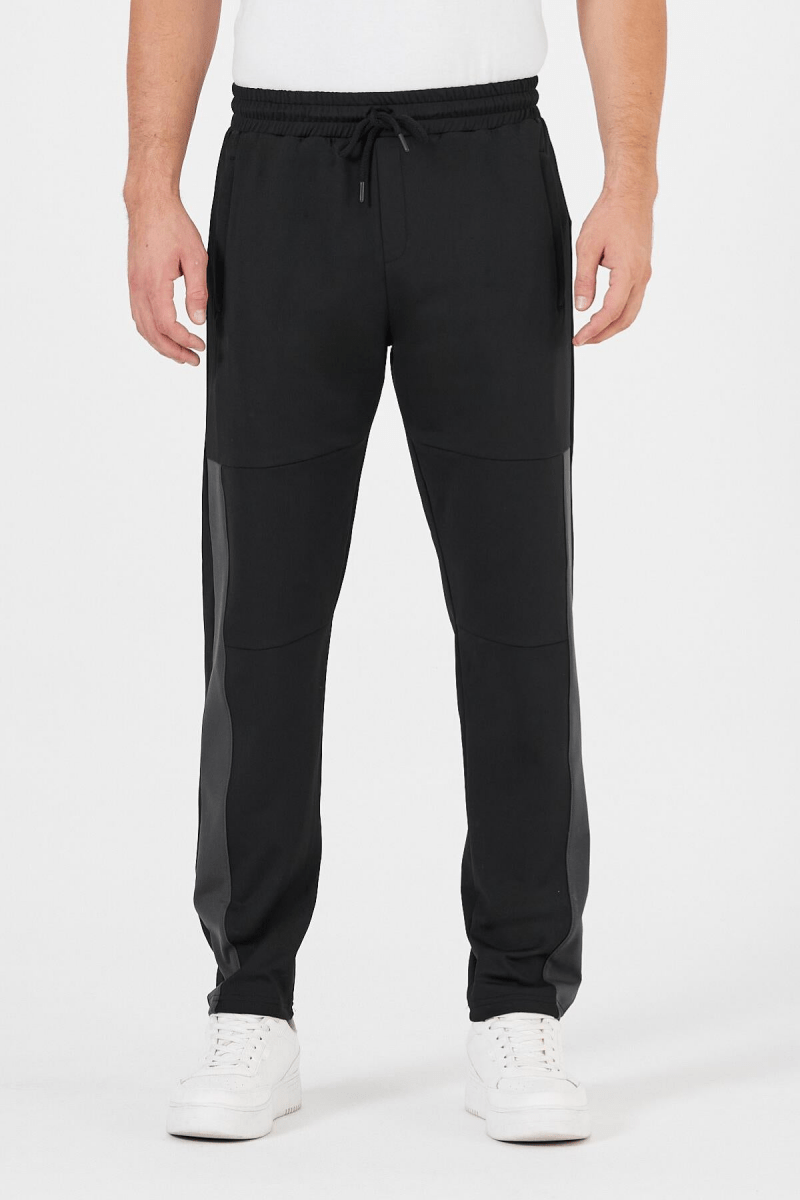 Erkek Siyah Standart Fit Normal Kesim Düz Paça Cep Fermuarlı Rahat Jogger Eşofman Altı - MMETALIC