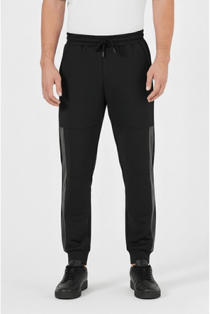 Erkek Siyah Standart Fit Normal Kesim Paça Ribanalı Cepli Rahat Jogger Eşofman Altı - MMETALIC