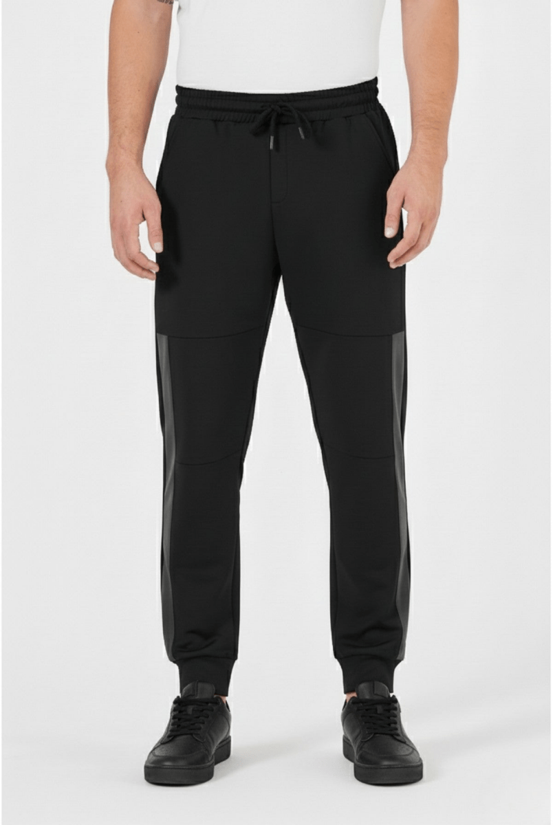 Erkek Siyah Standart Fit Normal Kesim Paça Ribanalı Cepli Rahat Jogger Eşofman Altı - MMETALIC