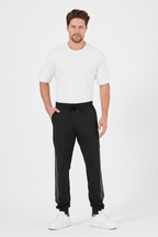 Erkek Siyah Standart Fit Normal Kesim Paça Ribanalı Cepli Rahat Jogger Eşofman Altı - MMETALIC