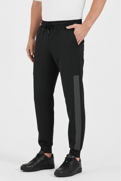 Erkek Siyah Standart Fit Normal Kesim Paça Ribanalı Cepli Rahat Jogger Eşofman Altı - MMETALIC