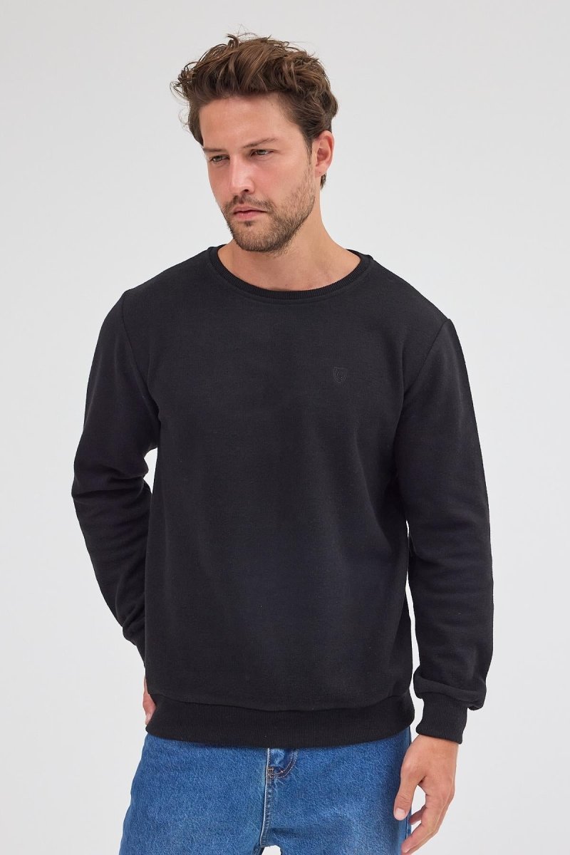 Erkek Siyah Standart Fit Normal Kesim Pamuklu Basic Bisiklet Yaka Sweatshirt MTLCE113 - Siyah - MMETALIC