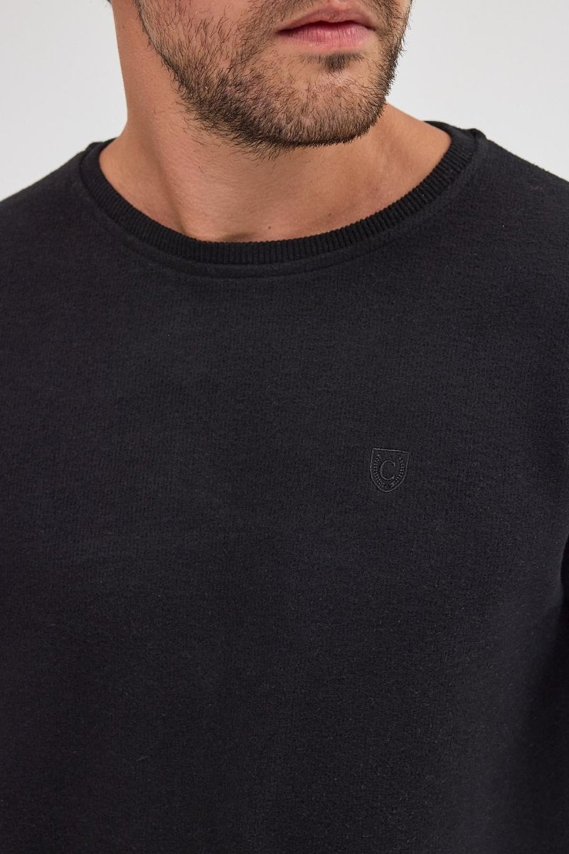 Erkek Siyah Standart Fit Normal Kesim Pamuklu Basic Bisiklet Yaka Sweatshirt MTLCE113 - Siyah - MMETALIC