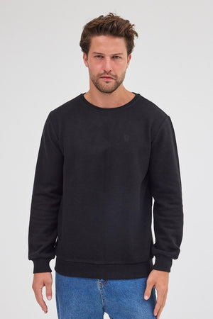 Erkek Siyah Standart Fit Normal Kesim Pamuklu Basic Bisiklet Yaka Sweatshirt MTLCE113 - Siyah - MMETALIC