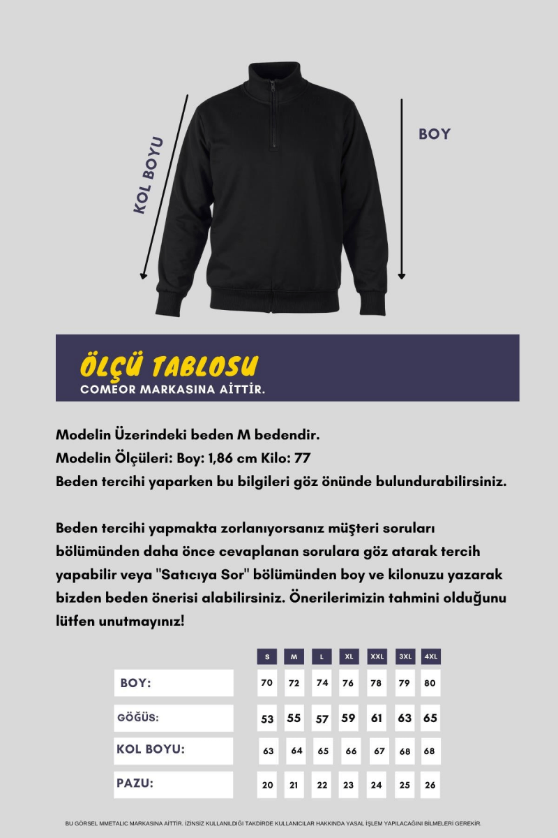 Erkek Siyah Standart Fit Normal Kesim Pamuklu Yarım Fermuarlı Dik Yaka Pamuklu Sweatshirt - MMETALIC