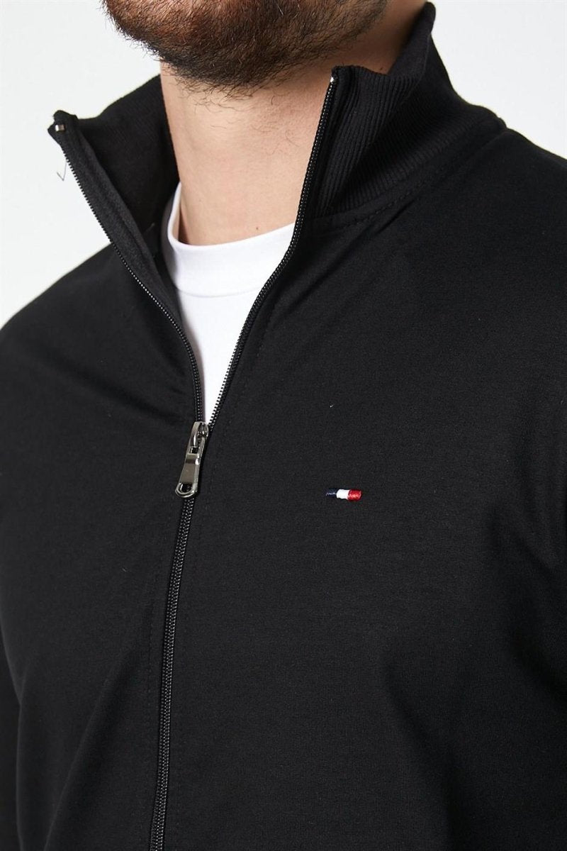 Erkek Siyah Uzun Kollu Önü Fermuarlı Hırka - MMETALIC