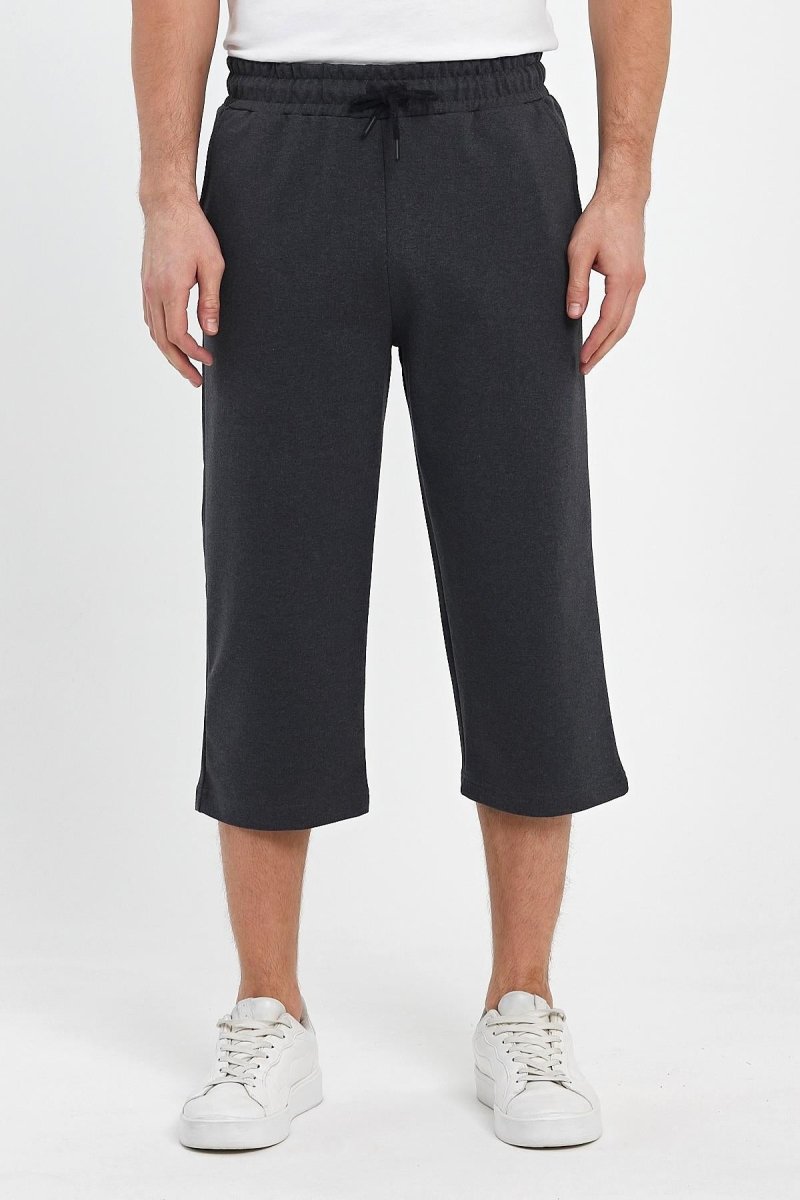 Erkek Yanları Cepli Antrasit Bermuda Diz Altı Kapri Beli Ayarlanabilir Lastikli Uzun Şort MTLCE74 - MMETALIC