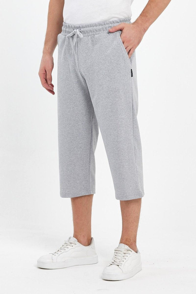 Erkek Yanları Cepli Gri Bermuda Diz Altı Kapri Beli Ayarlanabilir Lastikli Uzun Şort - MMETALIC