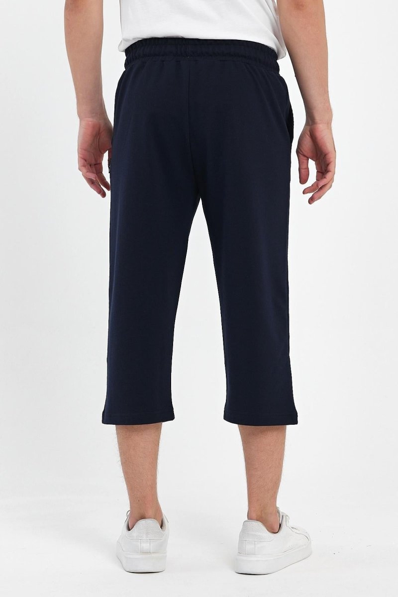 Erkek Yanları Cepli Lacivert Bermuda Diz Altı Kapri Beli Ayarlanabilir Lastikli Uzun Şort MTLCE74 - MMETALIC