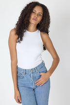 Fitilli Regular Fit Normal Kalıp Beyaz Bisiklet Yaka Sıfır Kol Pamuklu Kadın Atlet - MMETALIC