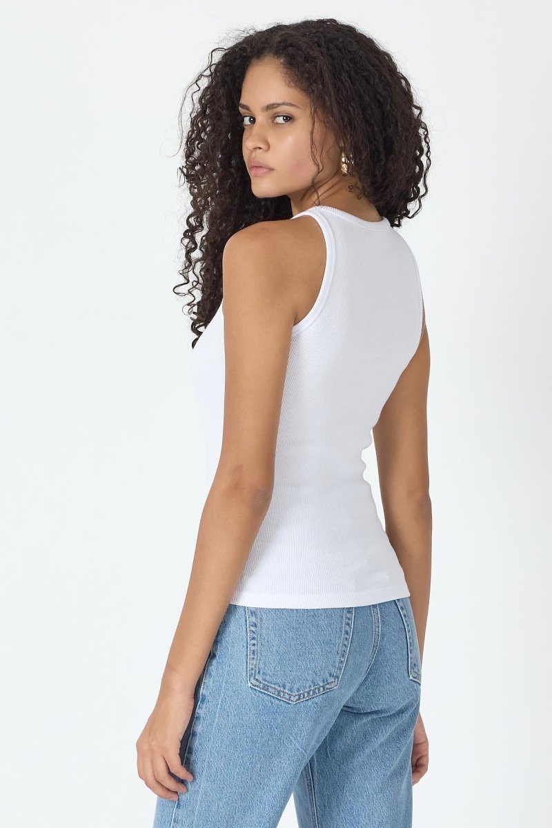 Fitilli Regular Fit Normal Kalıp Beyaz Bisiklet Yaka Sıfır Kol Pamuklu Kadın Atlet - MMETALIC