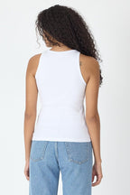 Fitilli Regular Fit Normal Kalıp Beyaz Bisiklet Yaka Sıfır Kol Pamuklu Kadın Atlet - MMETALIC